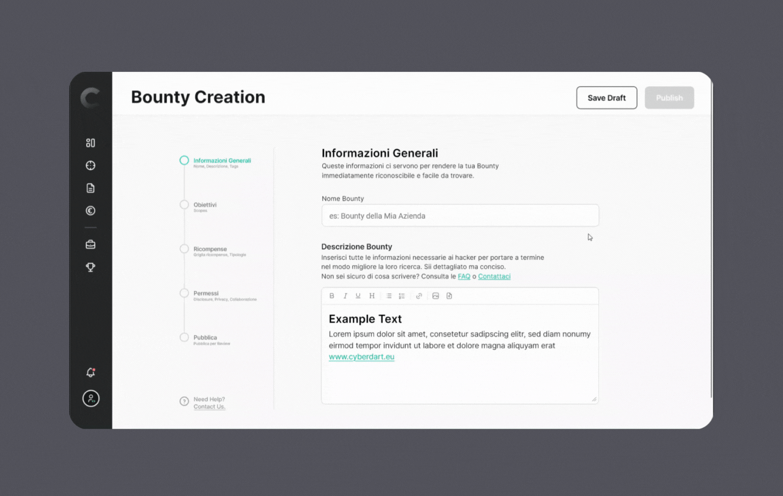 A gif showing CyberDart's Bug Creation flow. Tking you thru each step till the confirmation step.